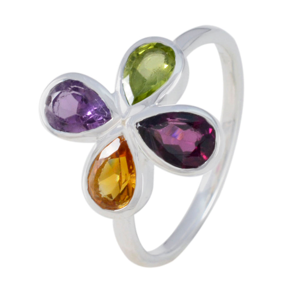 Multi Stone quarter Korean 92.5 Silver multicolor Gems Dainty Floral Ring Jewellery