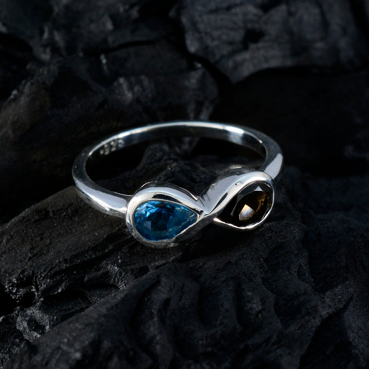 Multi Stone Toi et Moi American 92.5 Silver multicolor Gems Dainty Luxurious Ring Jewelry