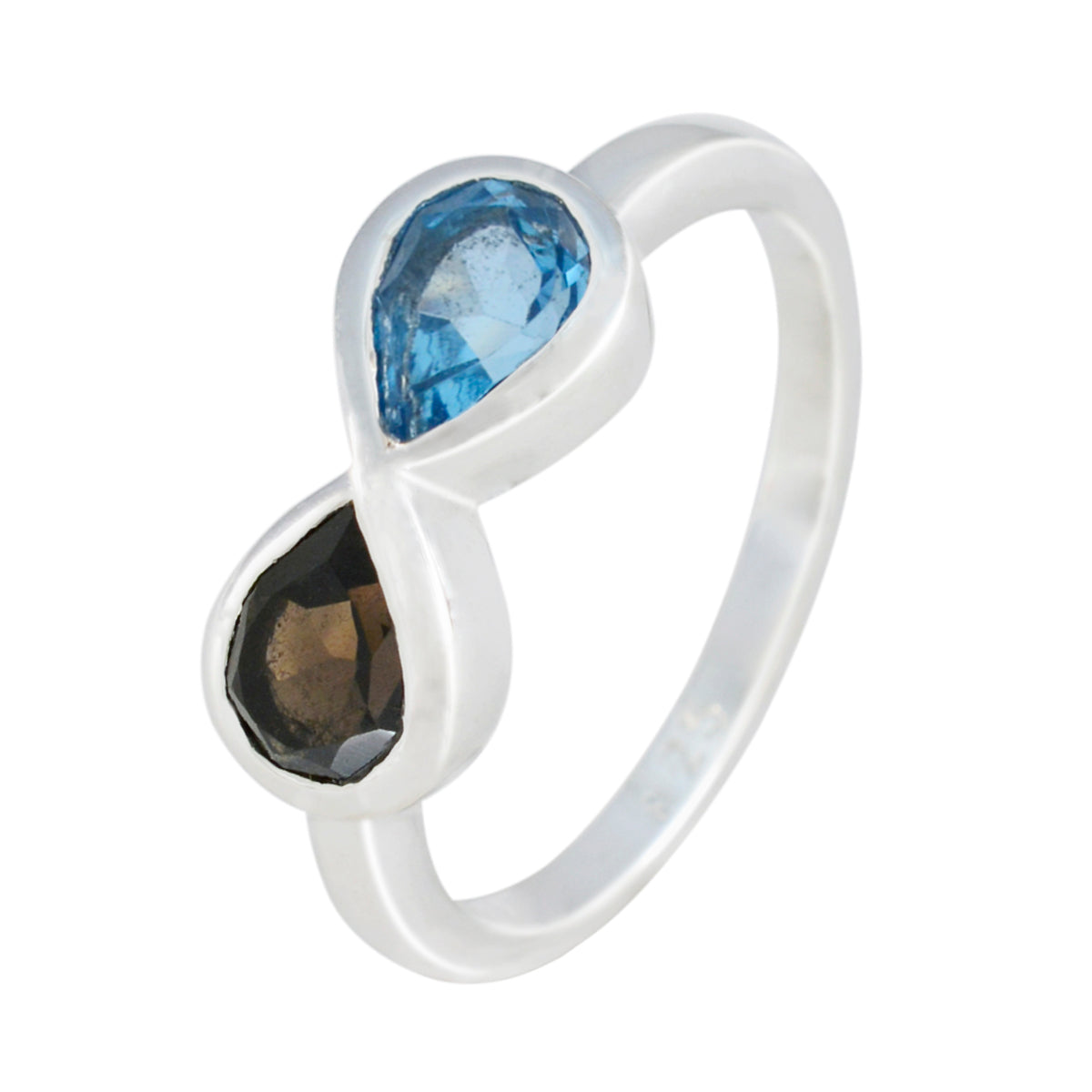Bague luxueuse et délicate en argent 92,5 % américain, Toi et Moi, avec pierres multicolores Image secondaire du produit