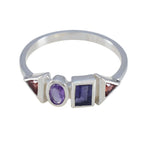 Multi Stone quarter Japanese 92.5 Silver multicolor Gemstone Delicate Trendy Ring Jewelry