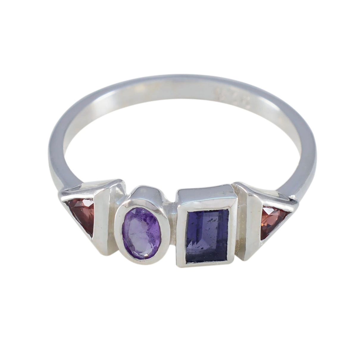 Multi Stone quarter Japanese 92.5 Silver multicolor Gemstone Delicate Trendy Ring Jewelry