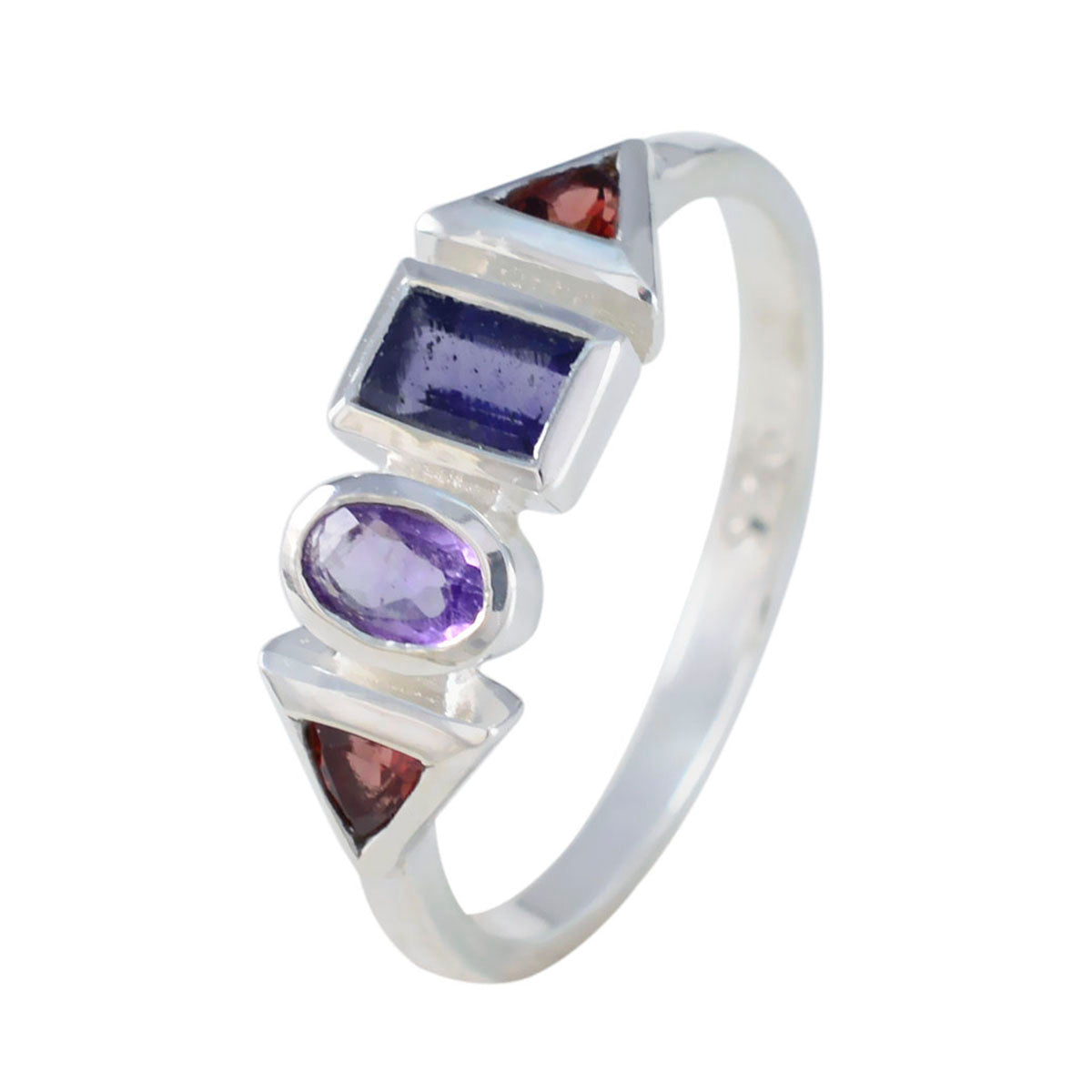 Multi Stone quarter Japanese 92.5 Silver multicolor Gemstone Delicate Trendy Ring Jewelry