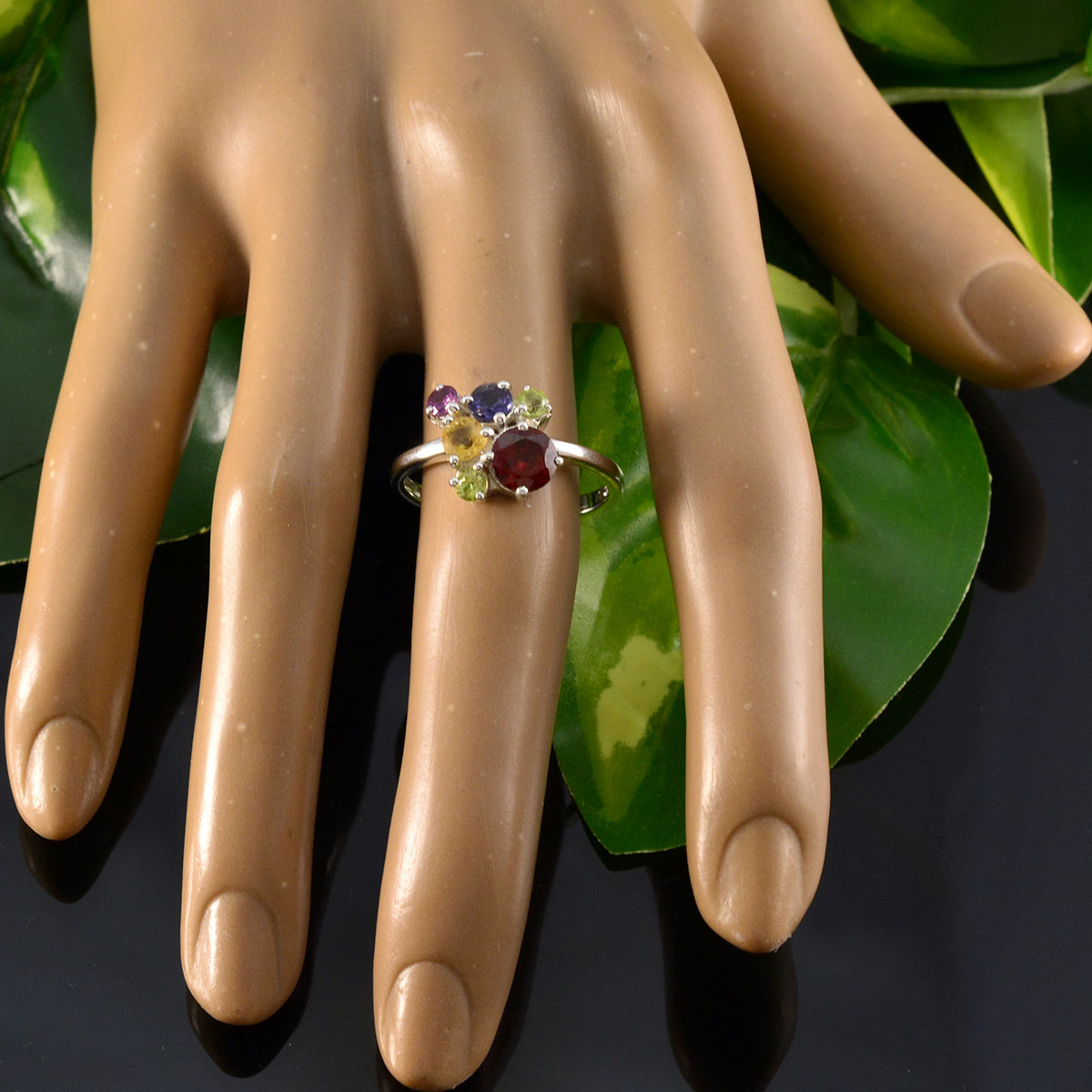 Multi Stone Hexa Japanese Silver multicolor Gemstones Whisper thin Feminine Ring Jewellery