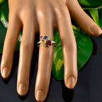 Multi Stone Hexa Japanese Silver multicolor Gemstones Whisper thin Feminine Ring Jewellery