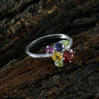 Multi Stone Hexa Japanese Silver multicolor Gemstones Whisper thin Feminine Ring Jewellery