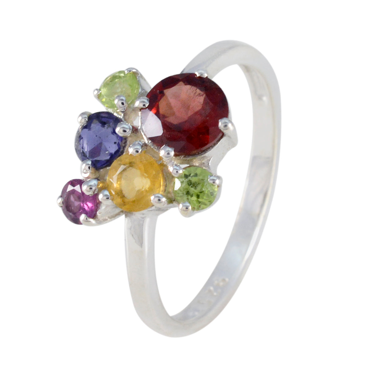 Multi Stone Hexa Japanese Silver multicolor Gemstones Whisper thin Feminine Ring Jewellery