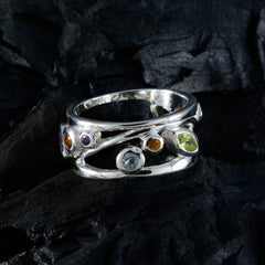Multi Stone multiple Russian Silver multicolor Gemstone Mid weight Bubble Band Jewellery
