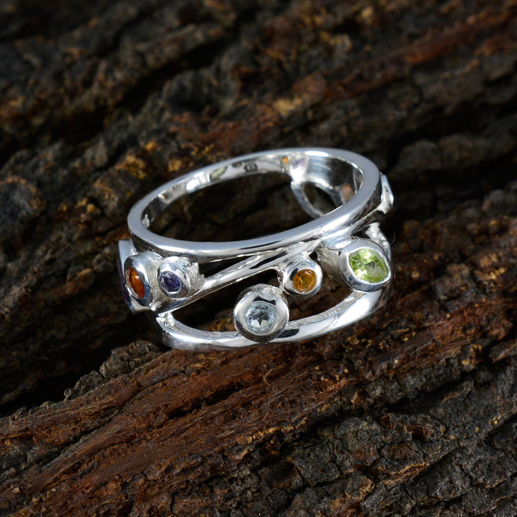 Multi Stone multiple Russian Silver multicolor Gemstone Mid weight Bubble Band Jewellery