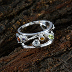 Multi Stone multiple Russian Silver multicolor Gemstone Mid weight Bubble Band Jewellery