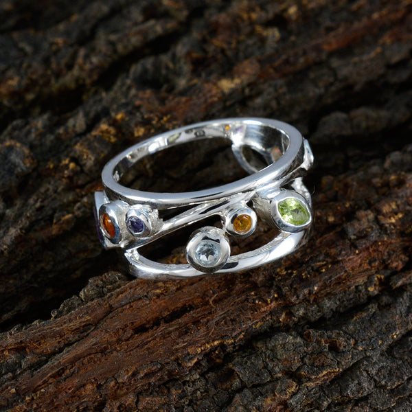 Multi Stone multiple Russian Silver multicolor Gemstone Mid weight Bubble Band Jewellery
