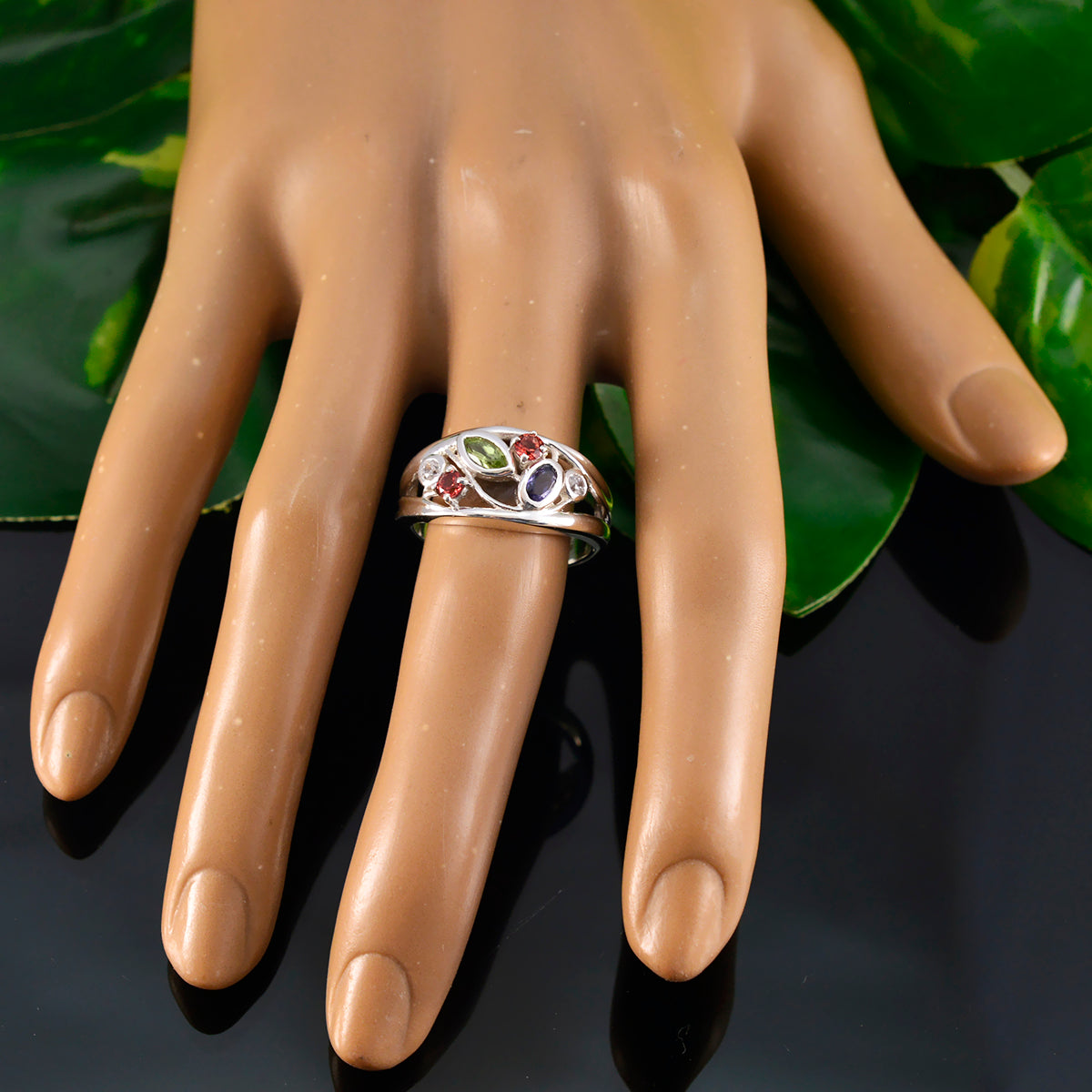 Multi Stone multiple Egyptian 925 Silver multicolor Gems Tiny Luxurious Ring Jewellery