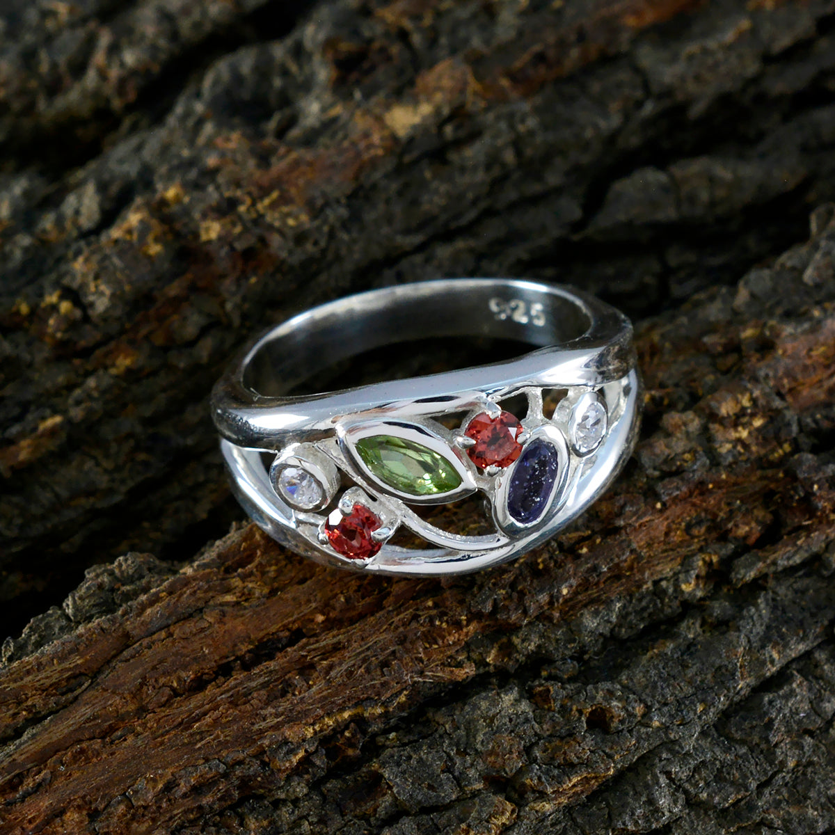 Multi Stone multiple Egyptian 925 Silver multicolor Gems Tiny Luxurious Ring Jewellery