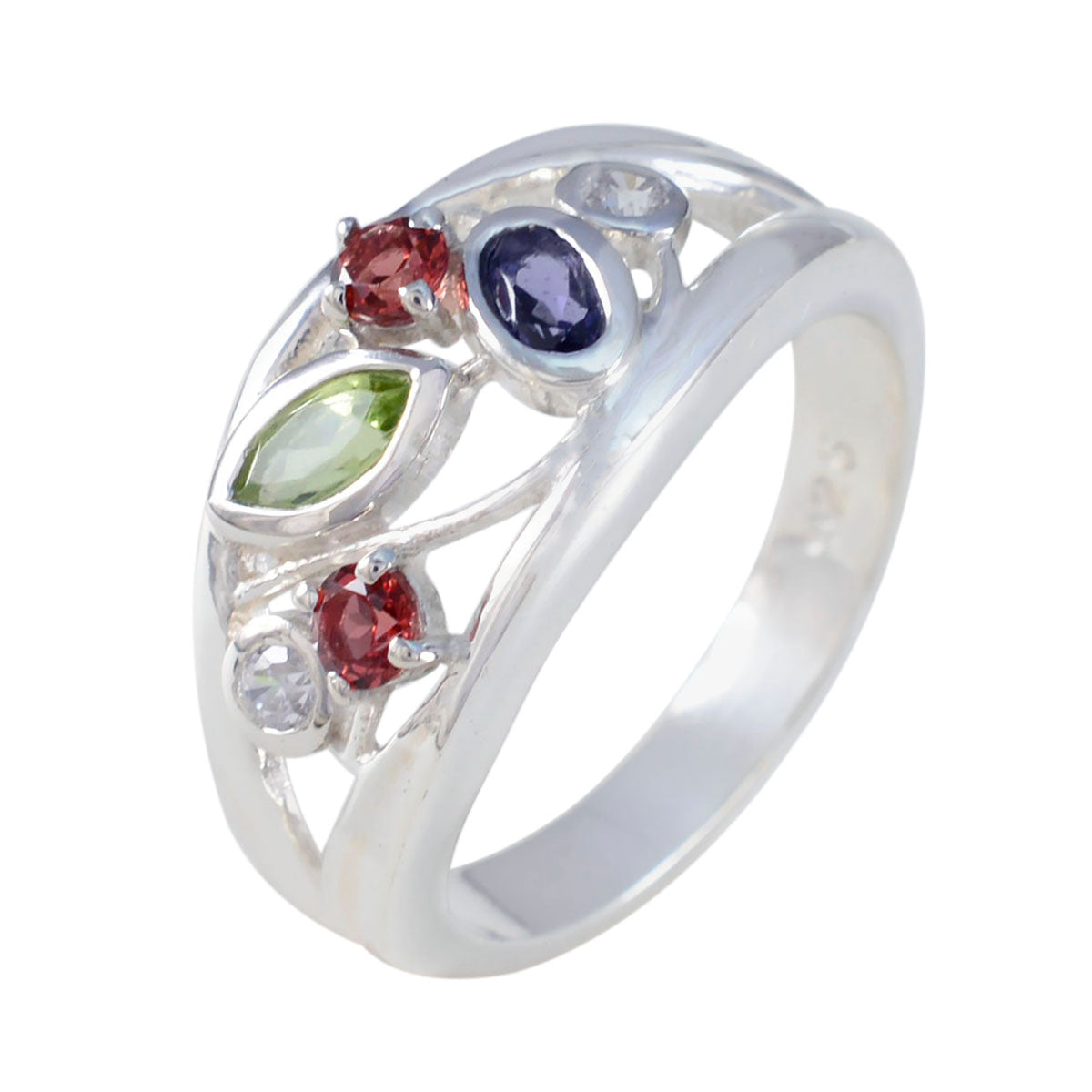 Multi Stone multiple Egyptian 925 Silver multicolor Gems Tiny Luxurious Ring Jewellery