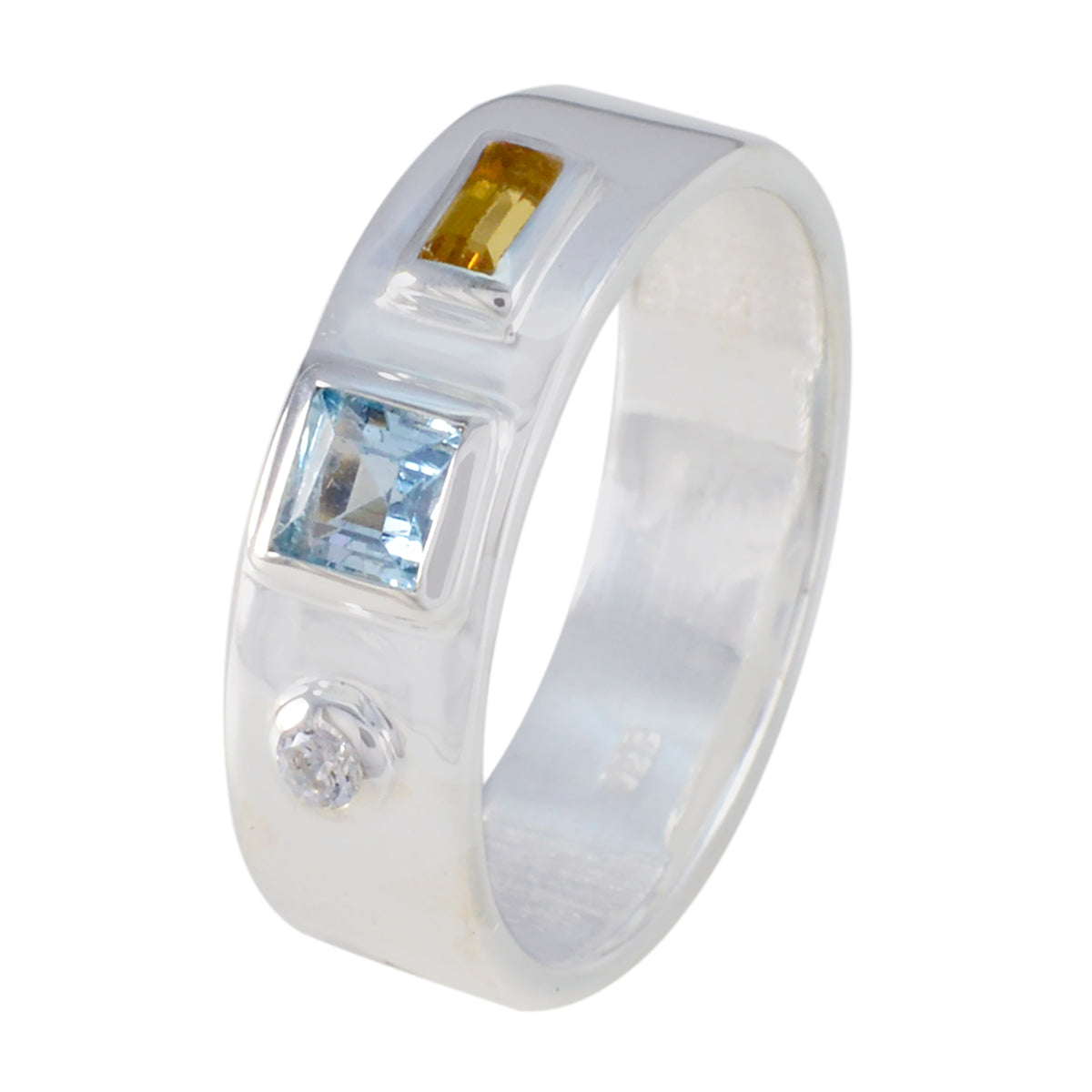 Multi Stone Trilogy Russian 92.5 Silver multicolor Gemstones Tiny Abstract Band Jewelry