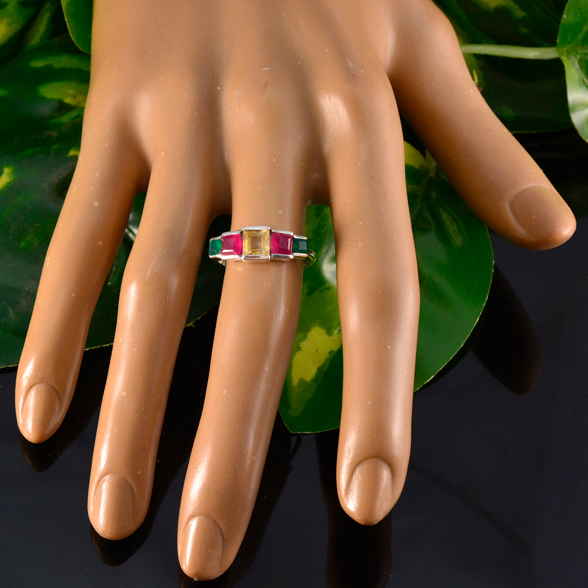 Multi Stone Penta Japanese 925 Sterling Silver multicolor Gemstones Delicate Modern Ring Jewelry