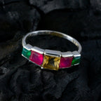 Multi Stone Penta Japanese 925 Sterling Silver multicolor Gemstones Delicate Modern Ring Jewelry