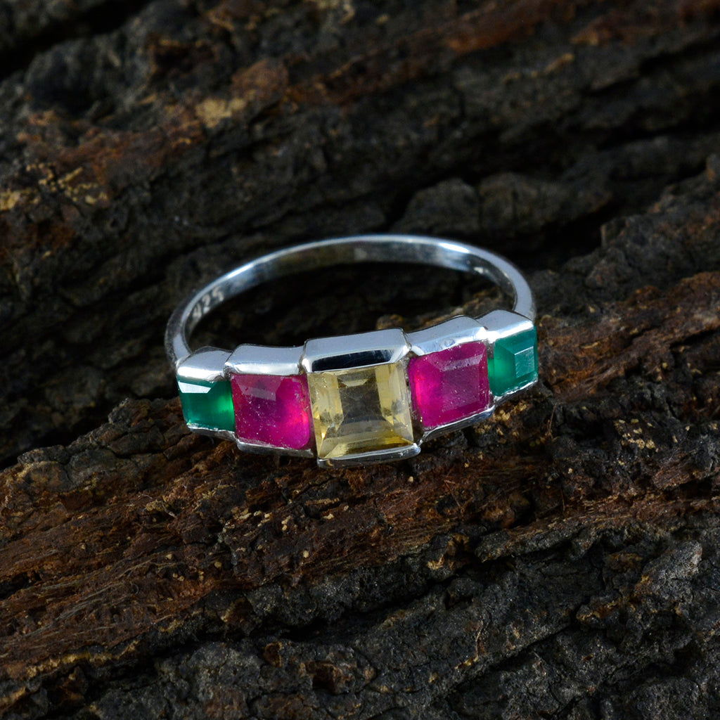 Multi Stone Penta Japanese 925 Sterling Silver multicolor Gemstones Delicate Modern Ring Jewelry