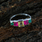 Multi Stone Penta Japanese 925 Sterling Silver multicolor Gemstones Delicate Modern Ring Jewelry