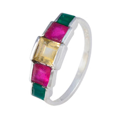Multi Stone Penta Japanese 925 Sterling Silver multicolor Gemstones Delicate Modern Ring Jewelry