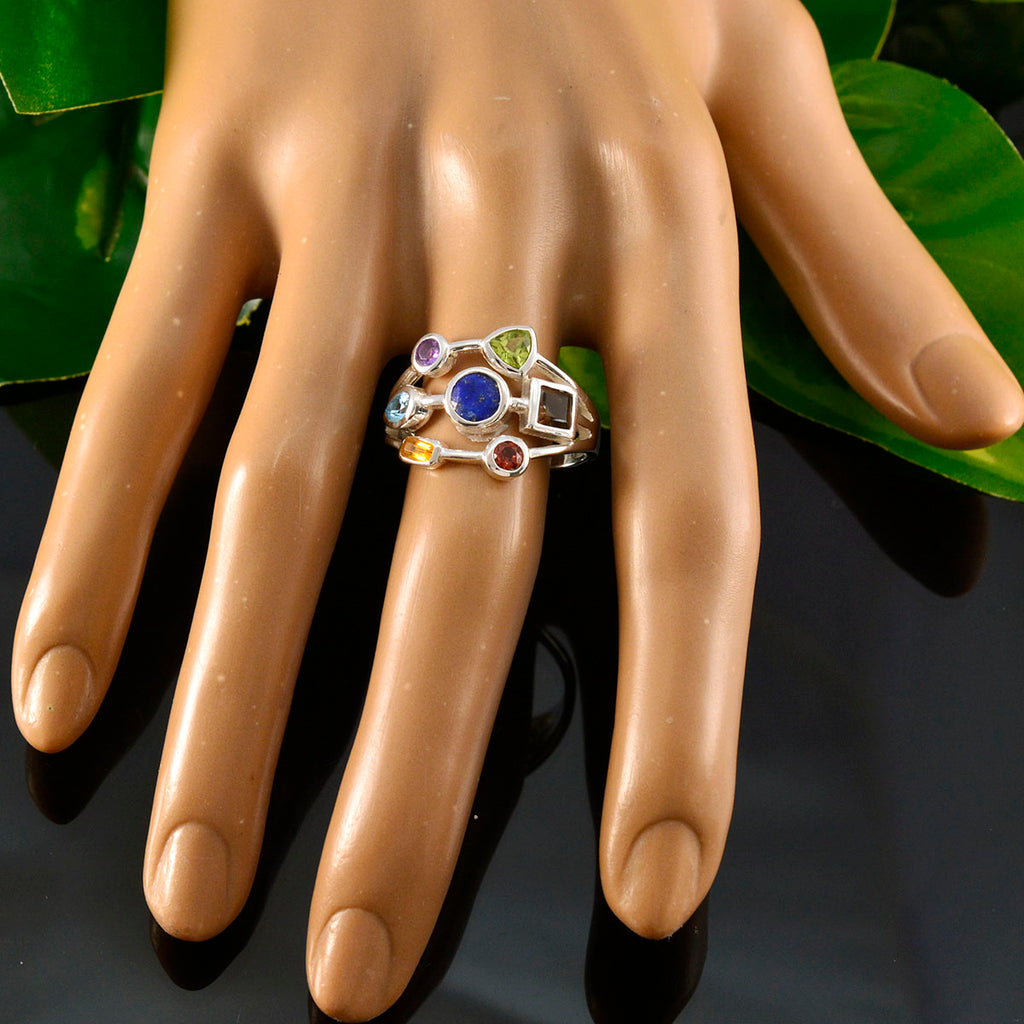 Multi Stone Hepta German 92.5 Silver multicolor Gemstone Featherlight Modern Ring Jewelry