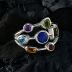 Multi Stone Hepta German 92.5 Silver multicolor Gemstone Featherlight Modern Ring Jewelry
