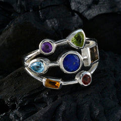 Multi Stone Hepta German 92.5 Silver multicolor Gemstone Featherlight Modern Ring Jewelry