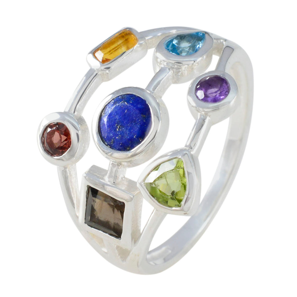 Multi Stone Hepta German 92.5 Silver multicolor Gemstone Featherlight Modern Ring Jewelry