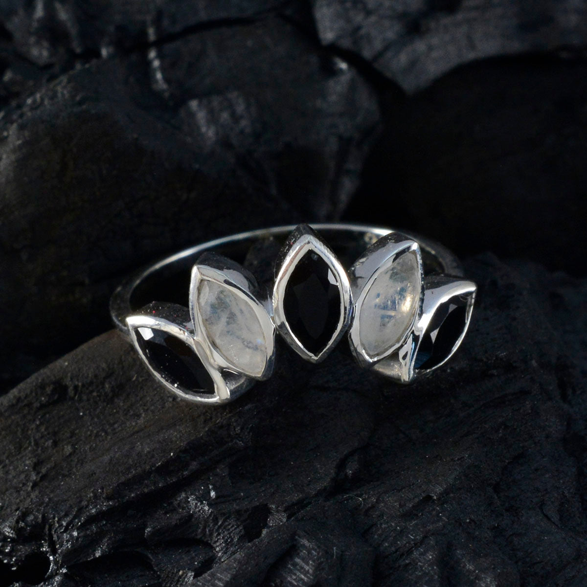 Multi Stone Penta Japanese Silver multicolor Gemstone Delicate crown Ring Jewelry