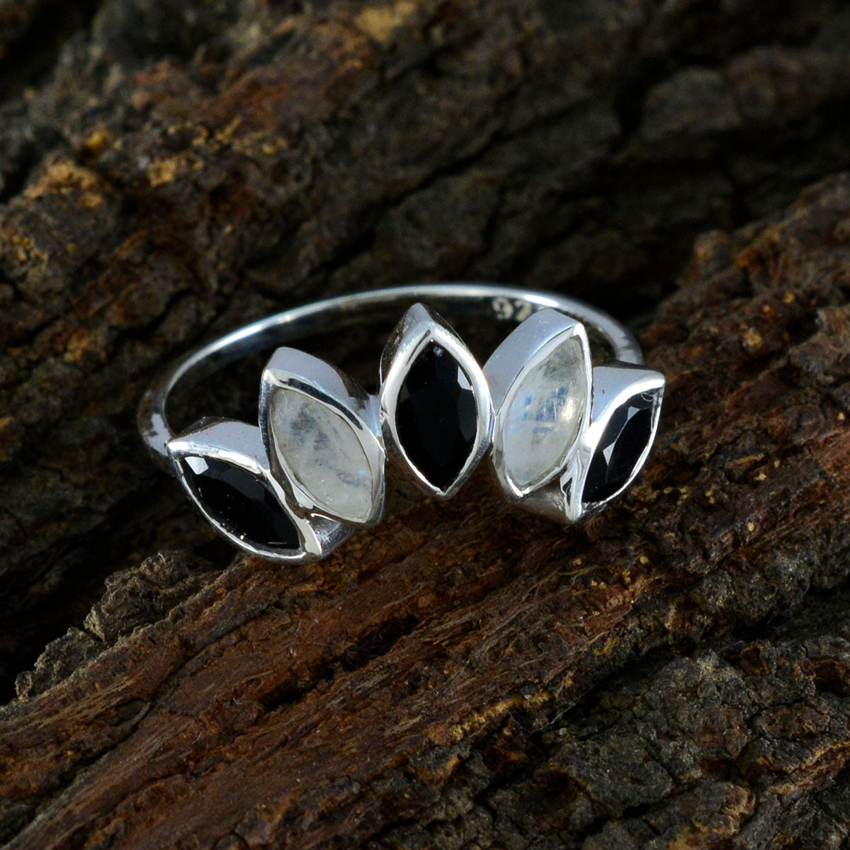 Multi Stone Penta Japanese Silver multicolor Gemstone Delicate crown Ring Jewelry