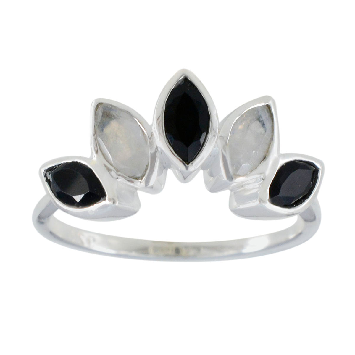 Multi Stone Penta Japanese Silver multicolor Gemstone Delicate crown Ring Jewelry Image principale du produit