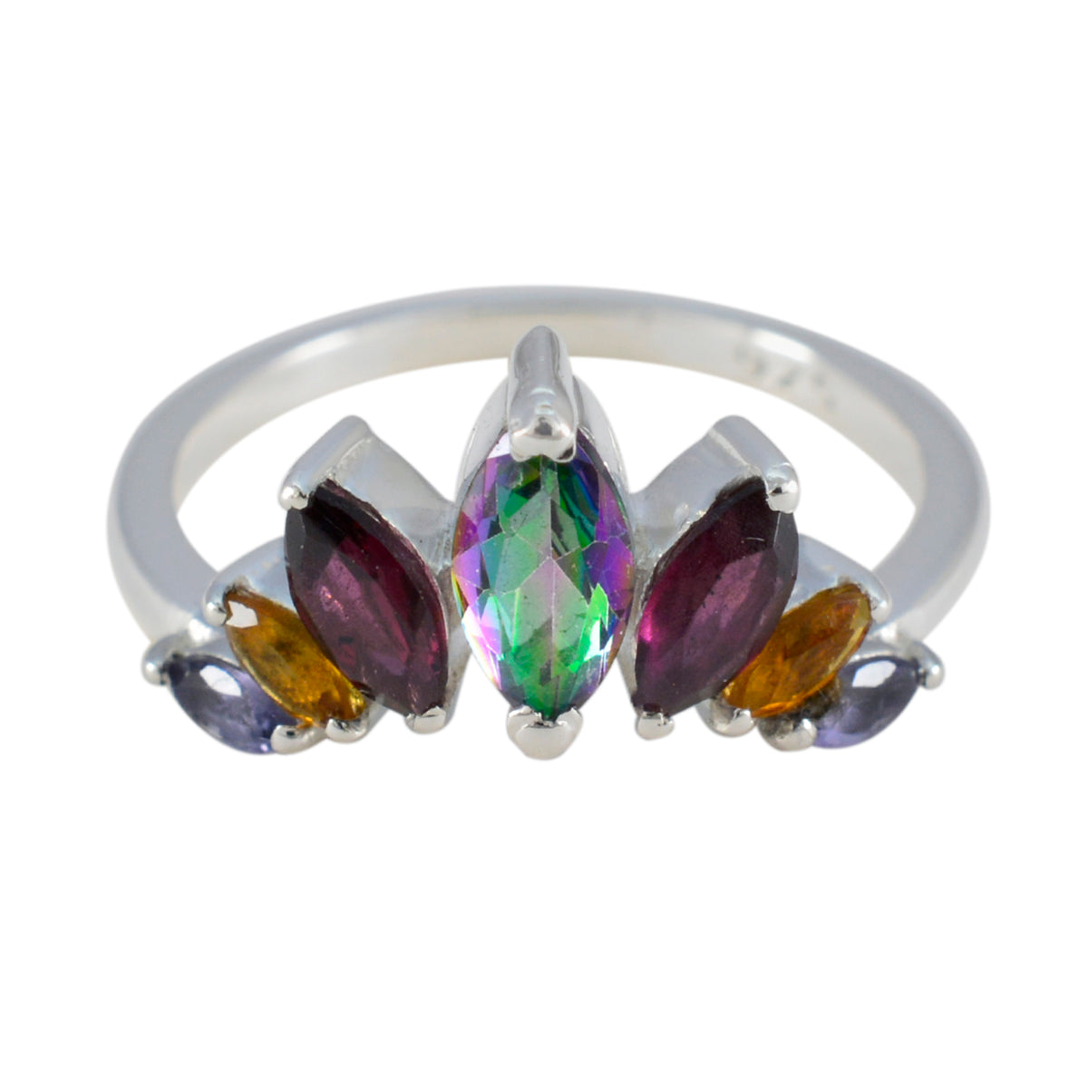 Multi Stone Hepta Turkish Sterling Silver multicolor Gems Dainty crown Ring Jewellery