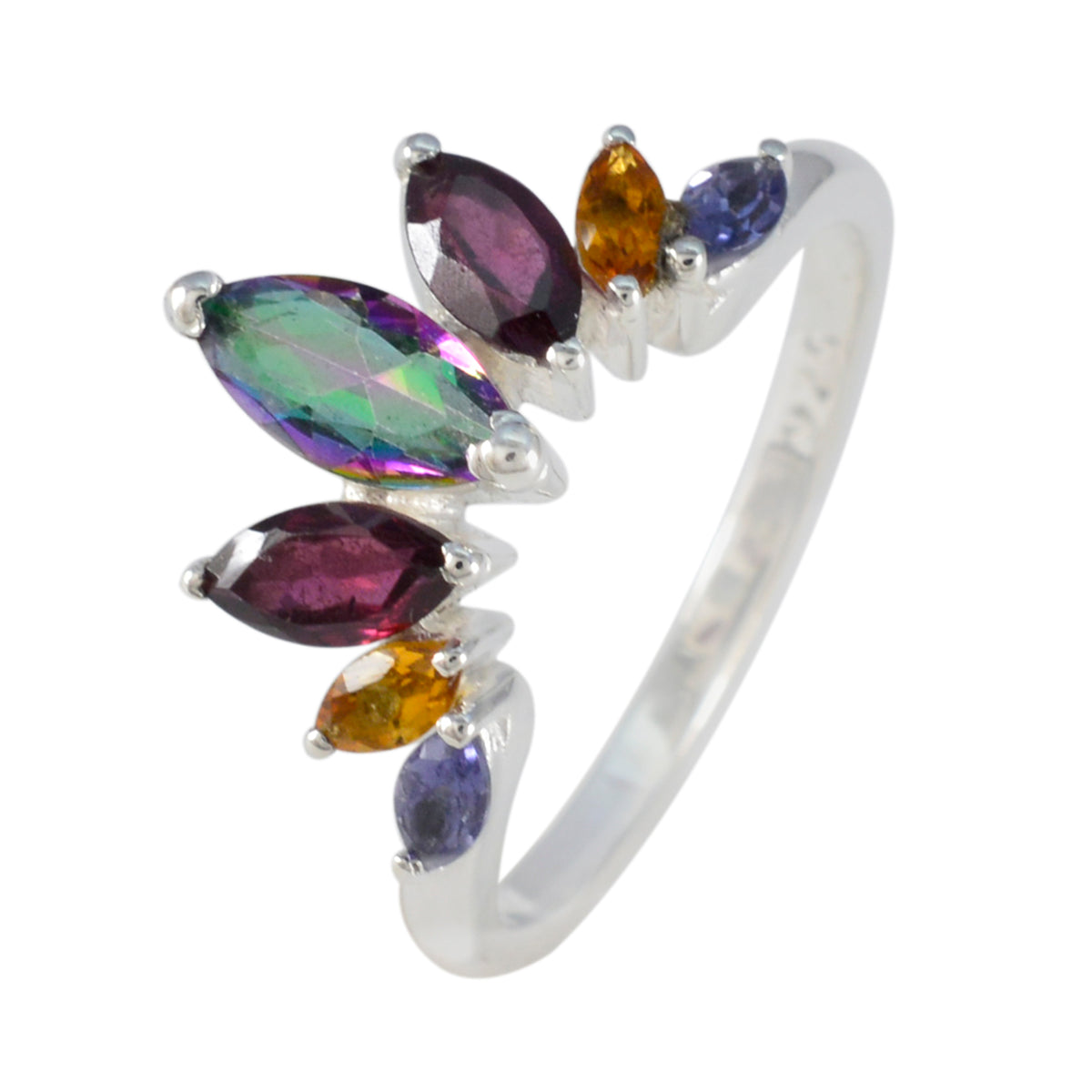 Multi Stone Hepta Turkish Sterling Silver multicolor Gems Dainty crown Ring Jewellery