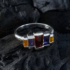 Multi Stone Penta Korean 925 Sterling Silver multicolor Gems Whisper thin Glamorous Ring Jewelry