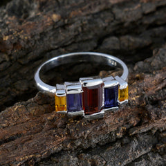 Multi Stone Penta Korean 925 Sterling Silver multicolor Gems Whisper thin Glamorous Ring Jewelry