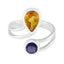 Multi Stone Toi et Moi Russian 92.5 Silver multicolor Gemstone Tiny Artisan Ring Jewellery