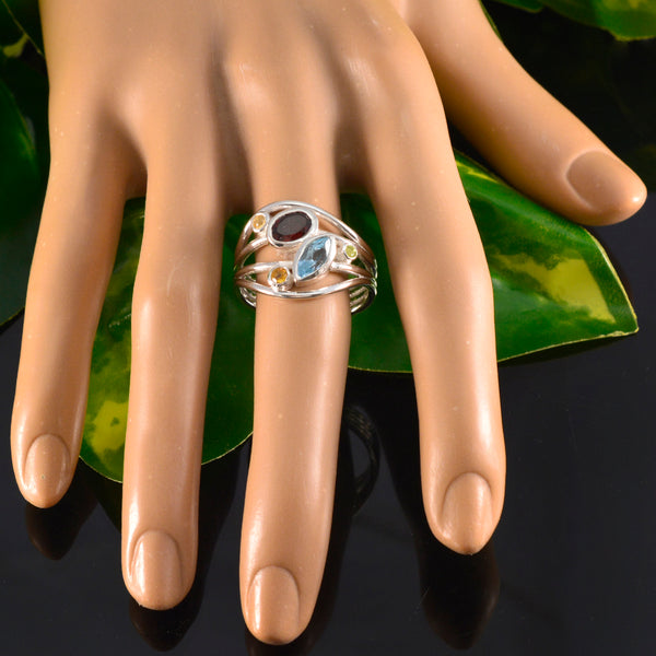 Multi Stone Penta African 92.5 Silver multicolor Gemstone Eye catching Modern Ring Jewellery