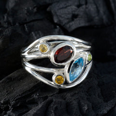 Multi Stone Penta African 92.5 Silver multicolor Gemstone Eye catching Modern Ring Jewellery