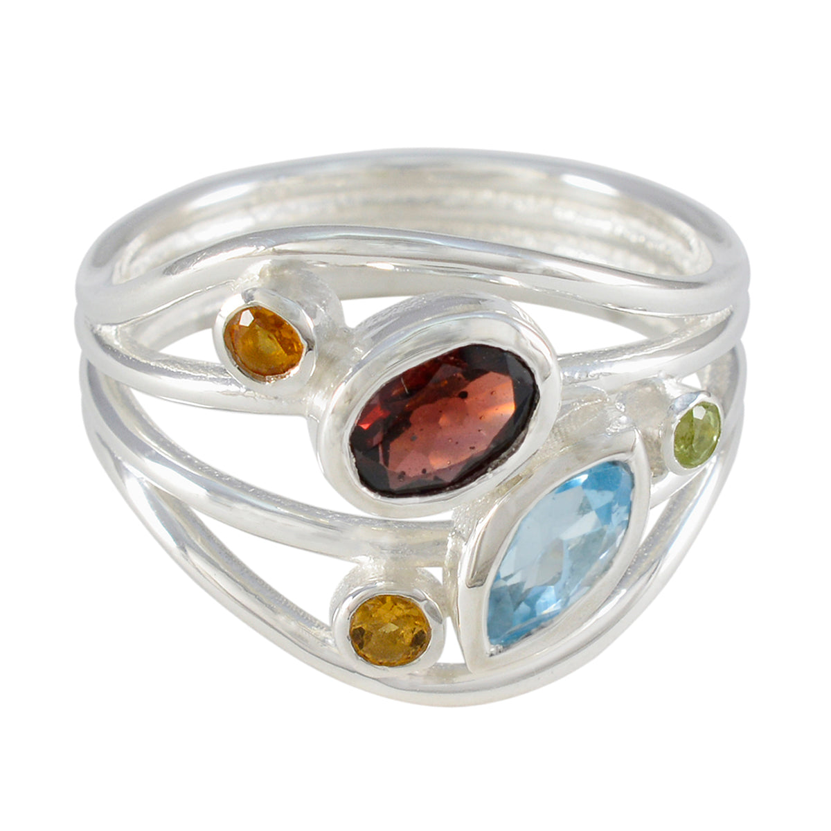 Multi Stone Penta African 92.5 Silver multicolor Gemstone Eye catching Modern Ring Jewellery