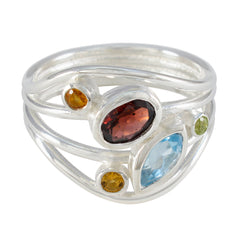 Multi Stone Penta African 92.5 Silver multicolor Gemstone Eye catching Modern Ring Jewellery