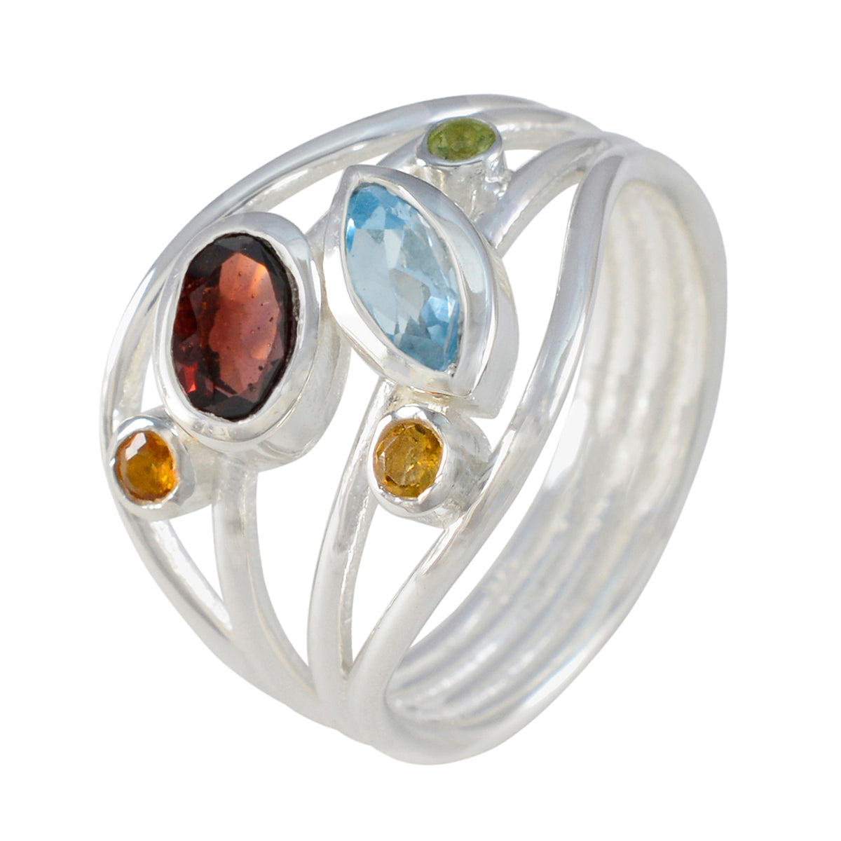 Multi Stone Penta African 92.5 Silver multicolor Gemstone Eye catching Modern Ring Jewellery