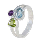Multi Stone Trilogy Russian 925 Sterling Silver multicolor Gemstones Minimal Abstract Ring Jewelry