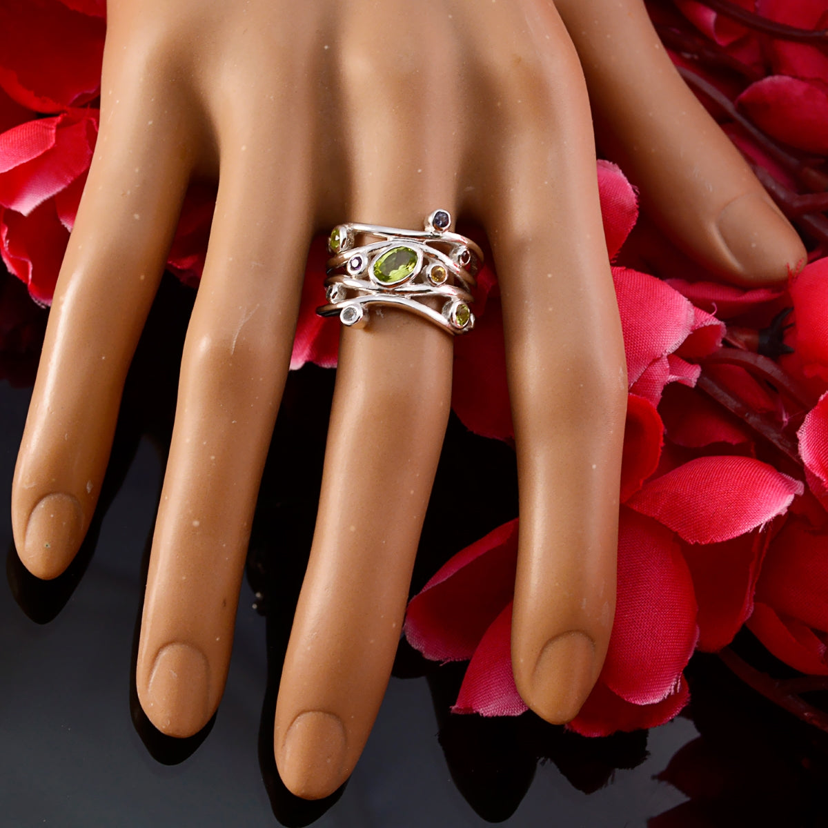 Amethyst multiple Indian Sterling Silver Purple Gemstones Mid weight Romantic Ring Jewellery