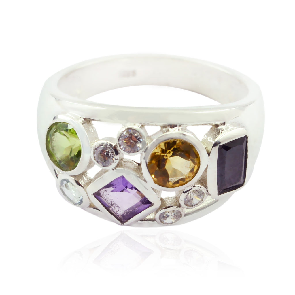 Multi Stone Viertel Indischer 92,5 Silber Multicolor Edelsteine Auffälliger moderner Ring Schmuck