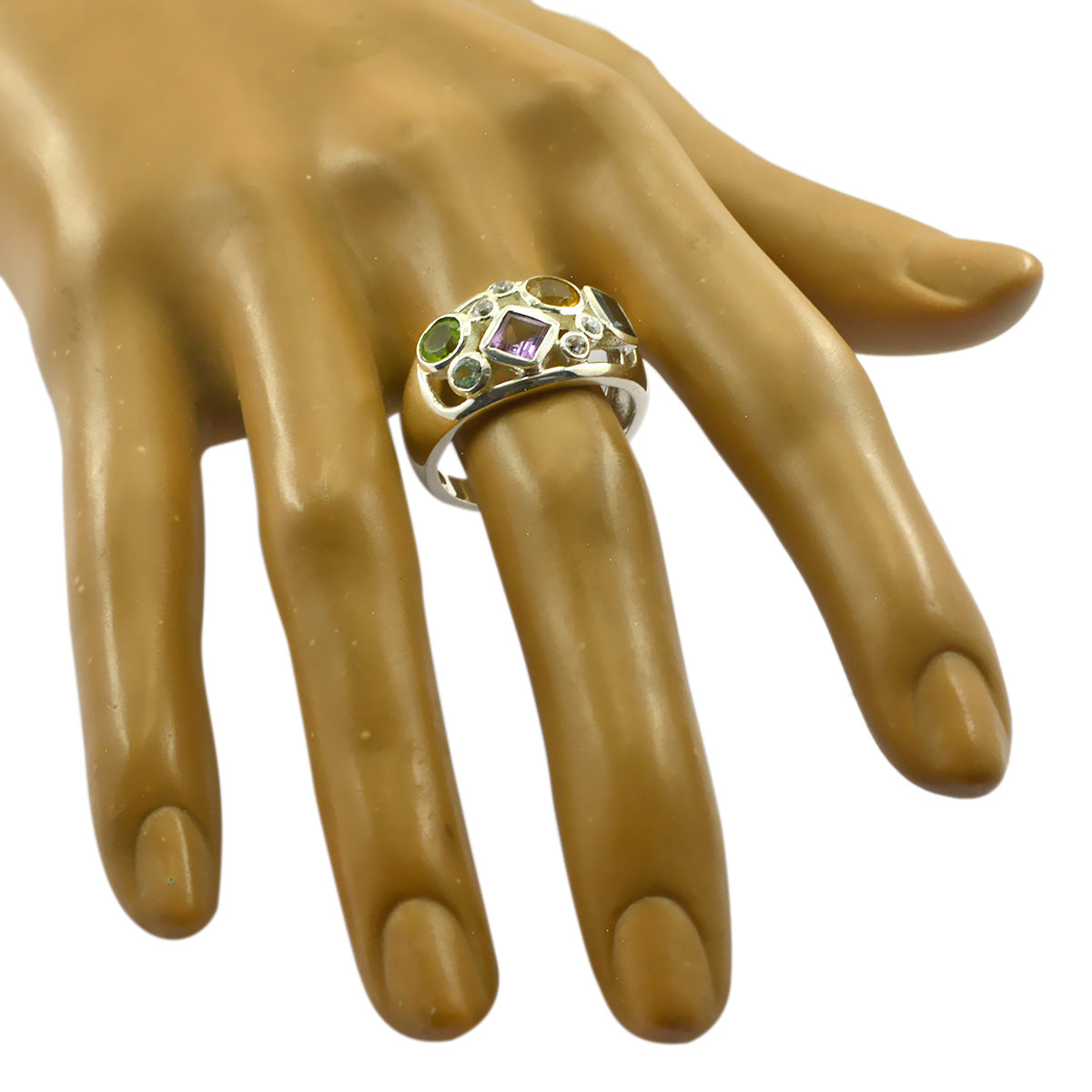 Multi Stone quarter Indian 92.5 Silver multicolor Gems Eye catching Modern Ring Jewelry