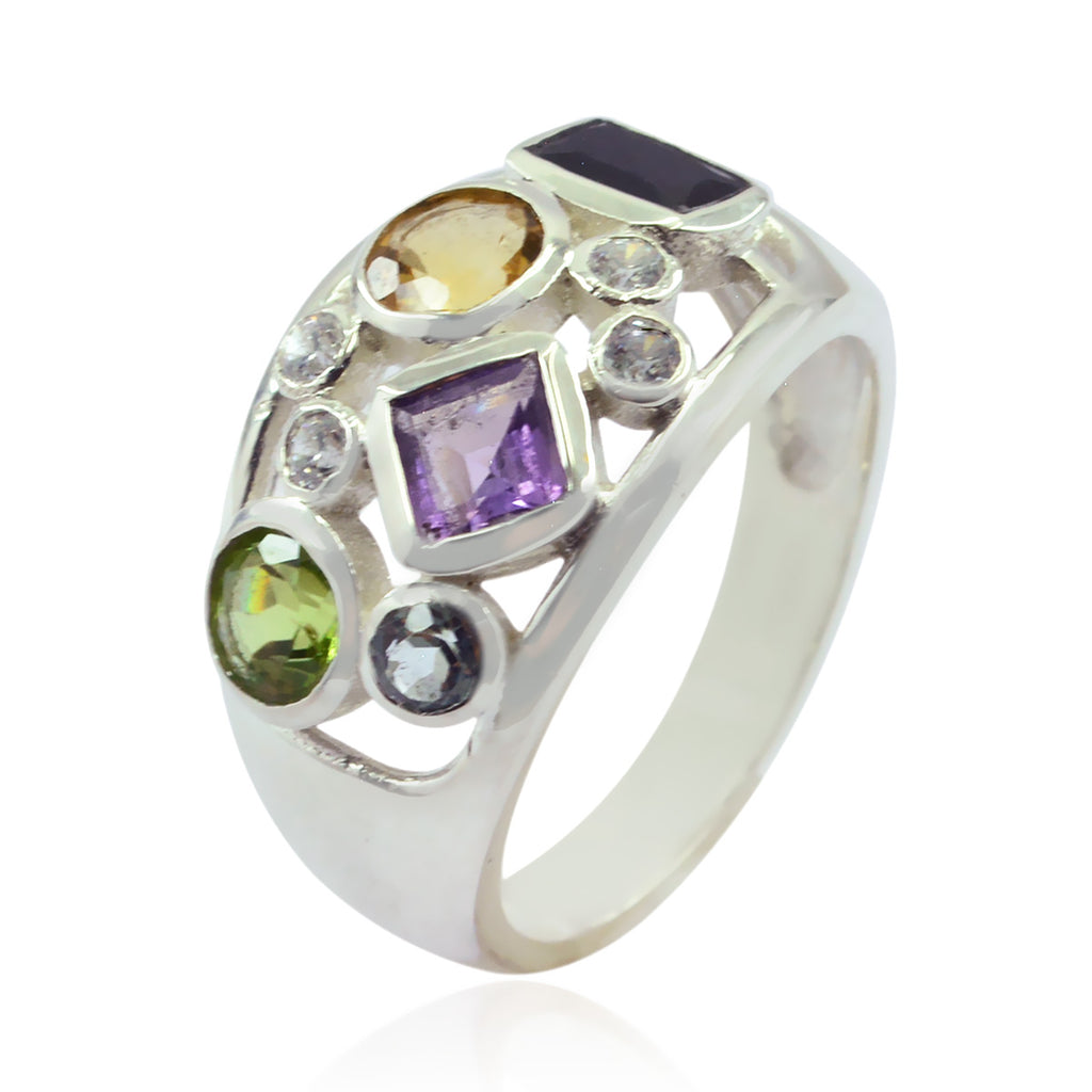 Multi Stone Viertel Indischer 92,5 Silber Multicolor Edelsteine Auffälliger moderner Ring Schmuck