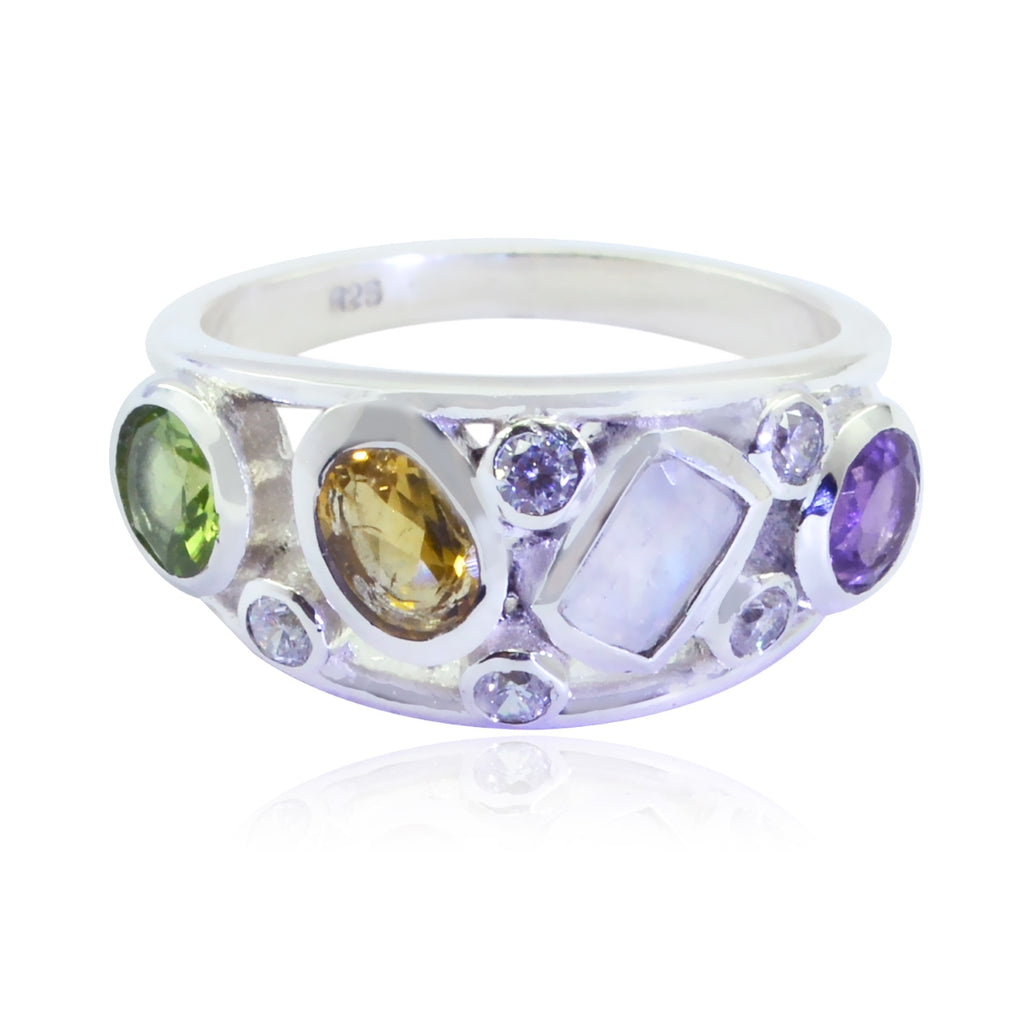 Multi Stone quarter Russian 925 Silver multicolor Gems Classic Glamorous Ring Jewellery