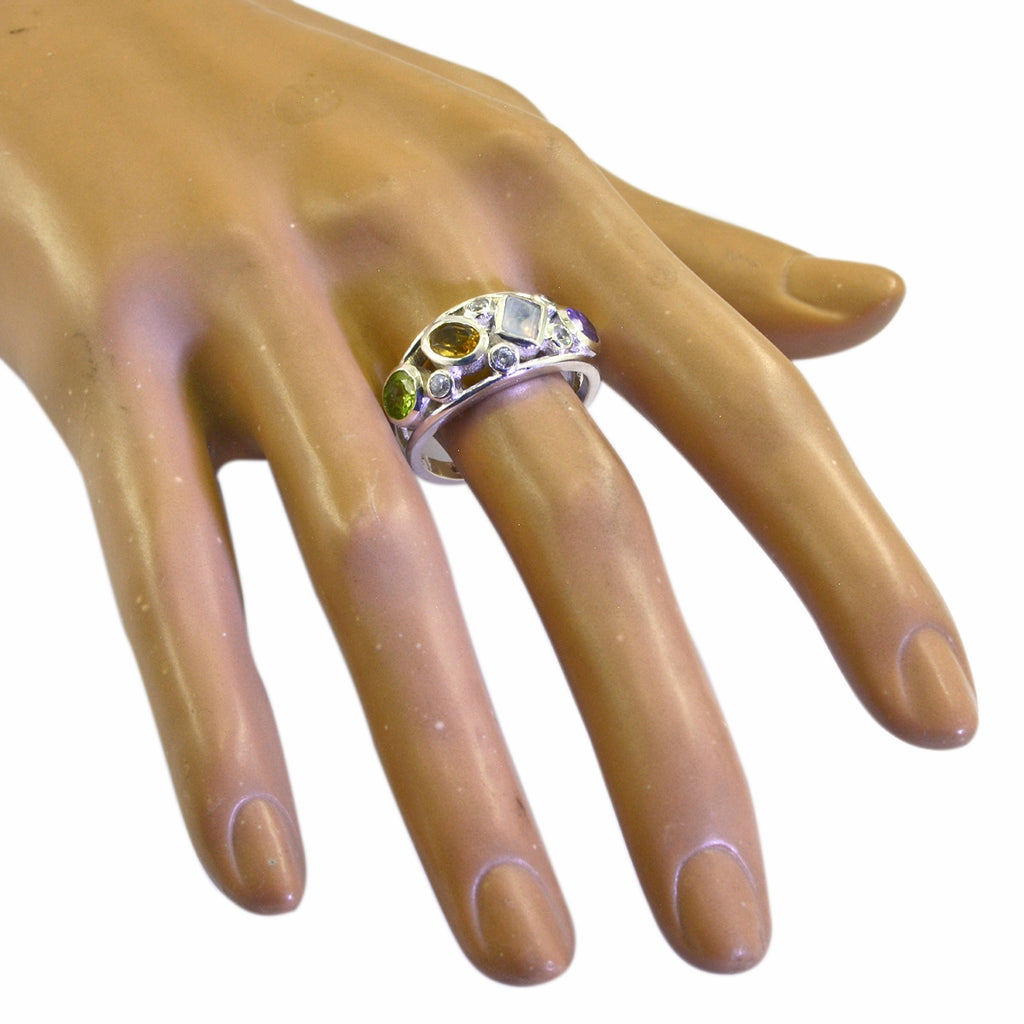 Multi Stone quarter Russian 925 Silver multicolor Gems Classic Glamorous Ring Jewellery