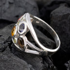 Multi Stone quarter Moroccan Silver multicolor Gemstones Minimal Modern Ring Jewellery