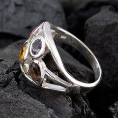 Multi Stone quarter Moroccan Silver multicolor Gemstones Minimal Modern Ring Jewellery