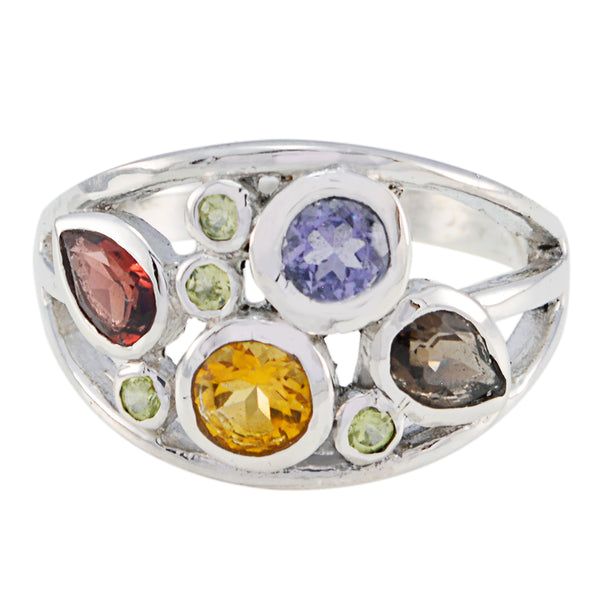 Multi Stone Viertel Marokkanisches Silber mehrfarbige Edelsteine Minimal Modern Ring Schmuck